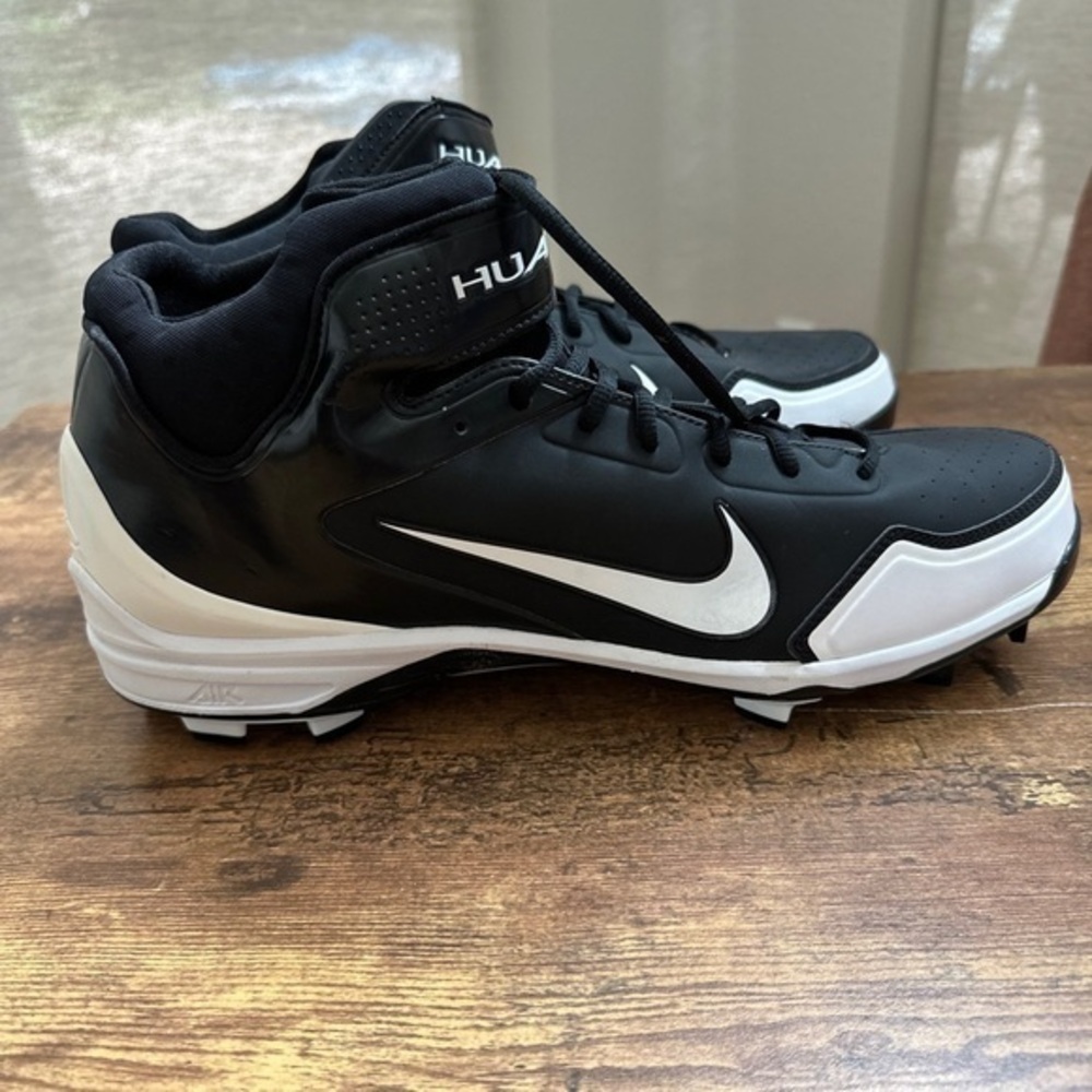 Nike Alpha Huarache Elite 4 Mid Black White Baseball Cleats DJ6520-001 Men Sz 15